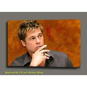 BRAD PITT Org Mix Media Painting On Canvas Mounted W Gallery Wrap 