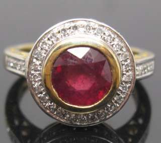   Solid 14K Yellow Gold Genuine Natural Diamond Gorgeous Blood Ruby Ring