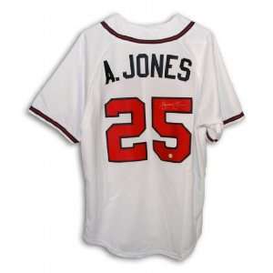   Jones Autographed/Hand Signed Atlanta Braves White Majestic Jersey