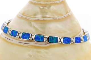 925 Sterling Silver Fire Blue Synthetic Opal Bracelet  
