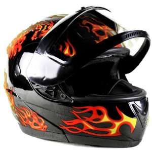  Modular Flip Up Snowmobile Helmet Red Flame, XX Large 