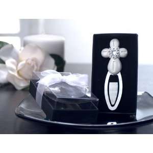 Wedding Favors Pearl White Cross Bookmark w Heart Shaped Stone Elegant 
