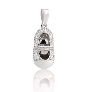   925 Sterling Silver Maternity CZ Encrusted Baby Shoe Charm Pendant