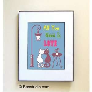 All You Need Is Love (Light Blue) Quote by John Lennon   Framed Pop 