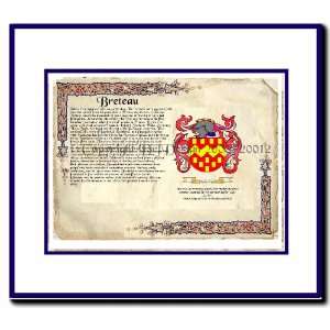  Breteau Coat of Arms/ Family History Wood Framed