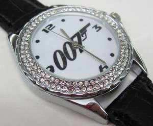 New Leather Diamond Crystal Watch / James Bond 007 Logo  