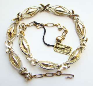   Kramer Rhinestone Golden Look Link Necklace wOriginal Hang Tag  