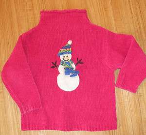 Bellepointe Sz M 5 6 Bright Pink Mock Tneck Sweater w Snowman  