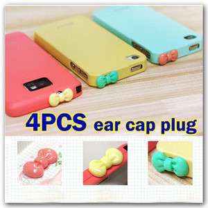 4PCS Cute Bowknot Headset Dust Ear Cap Plug For iPhone iPad iPod 
