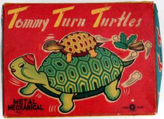   TURTLES WIND UP METAL MECHANICAL LITHOGRAPH JAPAN W/BOX TURTLE FIGURE