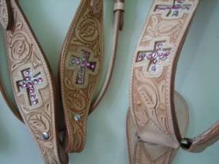SHOWMAN LITE oil LEATHER WESTERN PINK CROSS HEADSTALL Breastplate SHOW 