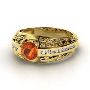  Vintage Romance Ring, Round Fire Opal 14K Yellow Gold Ring 