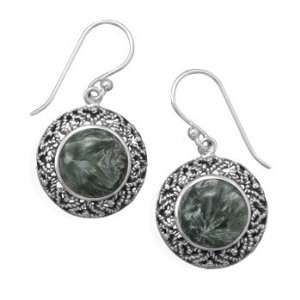  Swirled Green Seraphinite Earrings Heart Design Sterling 
