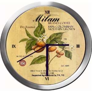  MILAM 14 Inch Coffee Metal Clock Quartz Movement Kitchen 