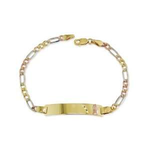    14k Tri Color Virgin Mary ID Figaro Chain Bracelet Jewelry