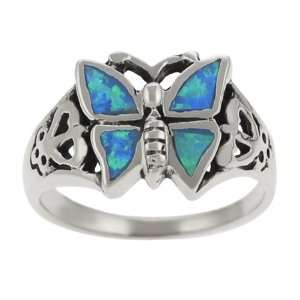  Sterling Silver and Blue Opal Butterfly Ring Jewelry