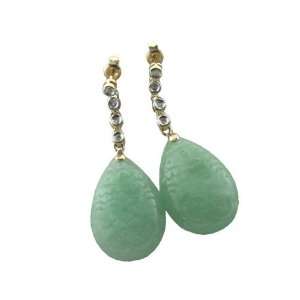  Light Green Jade Cumulus Drop Earrings with Diamonds, 14k 