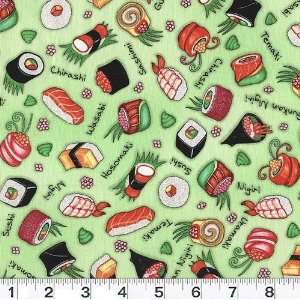  45 Wide Chopsticks Please Sushi Galore Lime Fabric By 