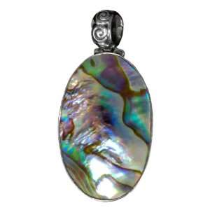  Sterling Silver Oval Abalone Balinese Pendant Jewelry