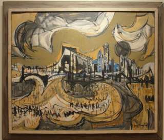   1954 Abstract Expressionist painting NYC cubist Brooklyn Bridge  