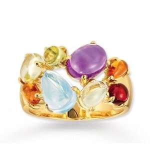    14k Yellow Gold Stunning Cabochon Multi Gemstone Ring Jewelry