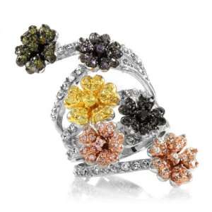  Calicos Multi Color 6 Flower CZ Cocktail Ring Emitations 
