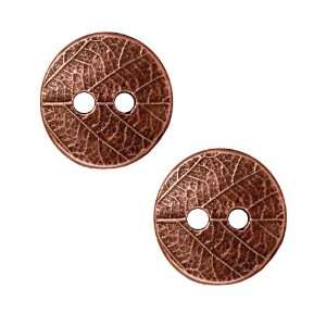  Antiqued Copper Plated Pewter Round Leaf Print Button 17mm 