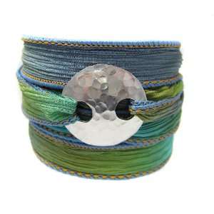  Silk Wrap Bracelet   Siver Hammered Clasp Jewelry