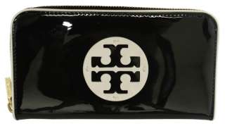 Tory Burch Patent Leather Zip Continental Wallet Black Ivory Bag New 