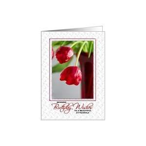  Happy Birthday 21 Year Old Red Tulip Photograph Card Toys 