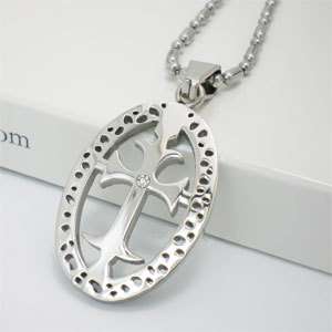 NEW Oval Celtic Cross Stainless Steel Pendant Necklace  