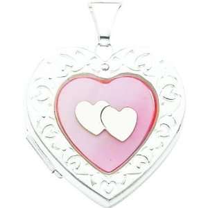  Ster Silver Pink Mother of Pearl Heart Locket 27mm 