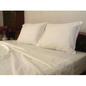 600 TC King Size 100% Cotton Sateen Sheet Set Striped Ivory Color 