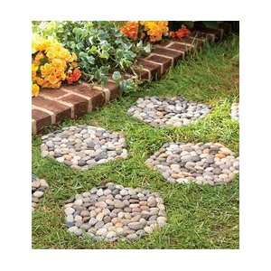  Set Of 3 Hexagon River Rock Stepping Stones Patio, Lawn & Garden