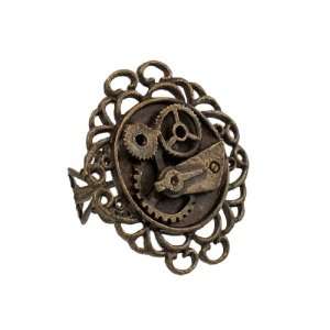   Antiqued Bronze Finish Steampunk Watch Gears Adjustable Ring Jewelry