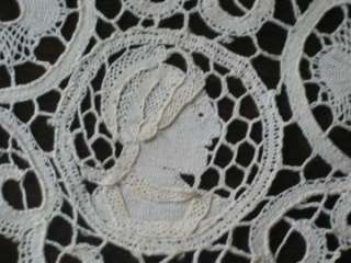 Antique Figural Cantu Bobbin Lace Linen Tray Cloth 11 x 17  