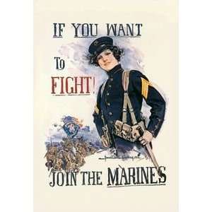 If You Want to Fight Join the Marines   12x18 Framed Print in Black 