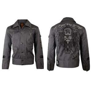 REBEL SPIRIT Mens Charcoal Eagle Embroidered Jacket S, M, L, XL, XXL 