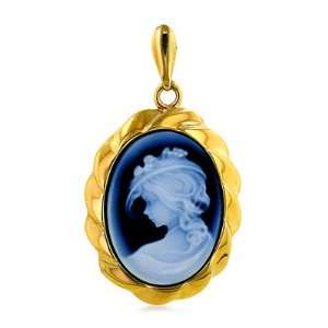    14K Yellow Gold Victorian Oval Agate Cameo Pendant Jewelry