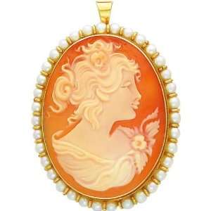 14K Gold Cultured Pearl Cameo Pin Pendant Jewelry Jewelry