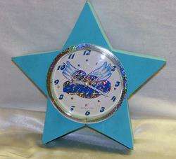 Star Shape Turquoise Angel Sparkle Wall Clock Girls Room Bright Bold 