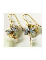 Silver Forest Simulated Pearl Dragonfly Earrings
