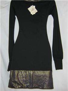 South Pole juniors black, gold trimmed jersey type dress size S NWT 