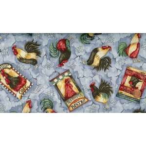  Clothworks Diane Knott Chanticleer Tossed Roosters Blue 