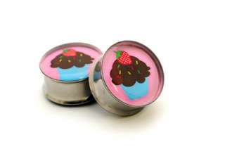 Pair of Cupcake Picture Plugs gauges Choose Size cc3  