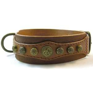  Antique Brass Stud Leather Dog Collar