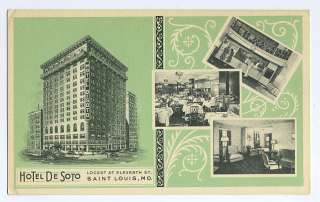 Advertising HOTEL DE SOTO Saint Louis MO 1940 postcard  