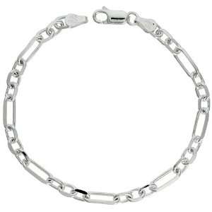  Sterling Silver Italian Diamond Cut Figaro Cable Necklace 