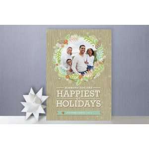  Cheery Woodgrain Wreath Holiday Photo Cards Health 