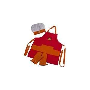  Curious Chef, Apron, Oven Mitts and Hat for Children, Red Apron 